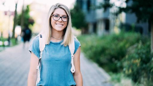 student walking on campus